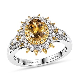 D'Joy Premium Yellow Tanzanite and Multi Gemstone 1.85 ctw Floral Bloom Ring in Rhodium Over Sterling Silver (Size 7.0)