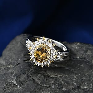 D'Joy Premium Yellow Tanzanite and Multi Gemstone 1.85 ctw Floral Bloom Ring in Rhodium Over Sterling Silver (Size 7.0)