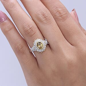 D'Joy Premium Yellow Tanzanite and Multi Gemstone 1.85 ctw Floral Bloom Ring in Rhodium Over Sterling Silver (Size 7.0)