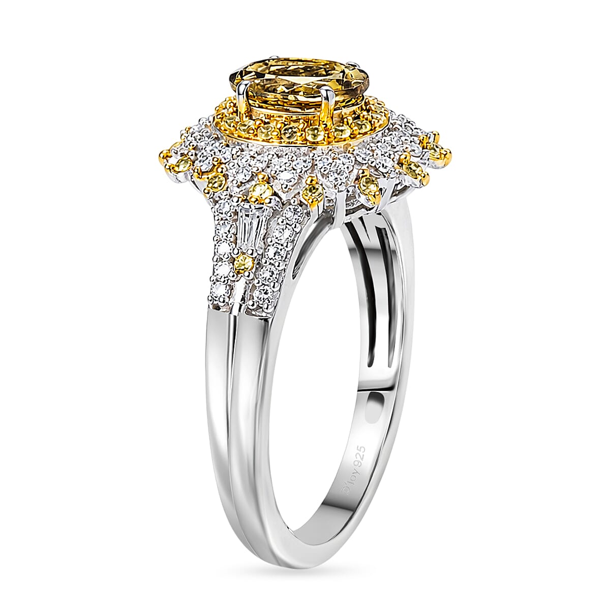 D'Joy Premium Yellow Tanzanite and Multi Gemstone 1.85 ctw Floral Bloom Ring in Rhodium Over Sterling Silver (Size 7.0) image number 3