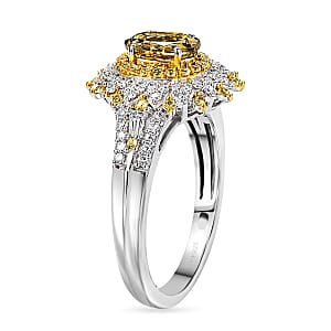 D'Joy Premium Yellow Tanzanite and Multi Gemstone 1.85 ctw Floral Bloom Ring in Rhodium Over Sterling Silver (Size 7.0)