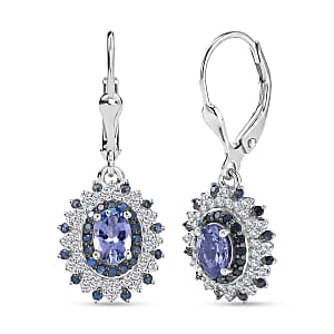 D'Joy Premium Peacock Tanzanite and Multi Gemstone 1.90 ctw Earrings in Rhodium Over Sterling Silver