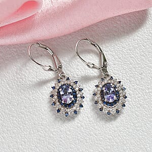 D'Joy Premium Peacock Tanzanite and Multi Gemstone 1.90 ctw Earrings in Rhodium Over Sterling Silver