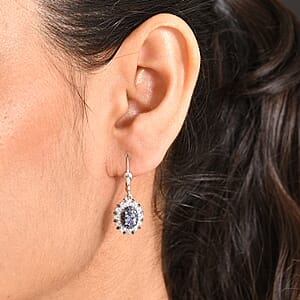 D'Joy Premium Peacock Tanzanite and Multi Gemstone 1.90 ctw Earrings in Rhodium Over Sterling Silver