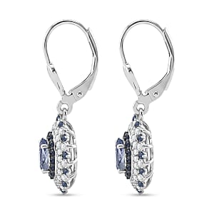 D'Joy Premium Peacock Tanzanite and Multi Gemstone 1.90 ctw Earrings in Rhodium Over Sterling Silver