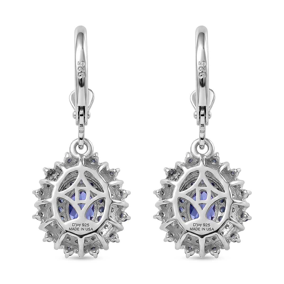 D'Joy Premium Peacock Tanzanite and Multi Gemstone 1.90 ctw Floral Bloom Earrings in Rhodium Over Sterling Silver
