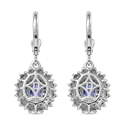D'Joy Premium Peacock Tanzanite and Multi Gemstone 1.90 ctw Floral Bloom Earrings in Rhodium Over Sterling Silver