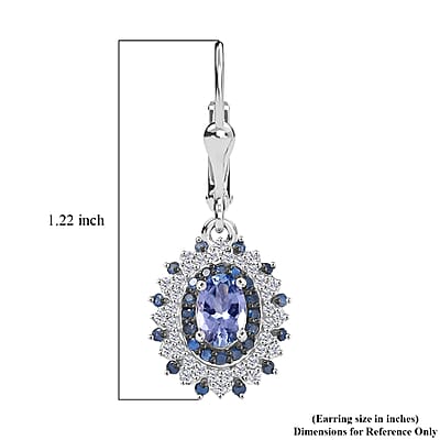 D'Joy Premium Peacock Tanzanite and Multi Gemstone 1.90 ctw Floral Bloom Earrings in Rhodium Over Sterling Silver
