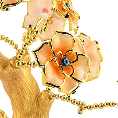 Gold & Peach Evil Eye Floral Tree Owl Resin Decorative Figurine