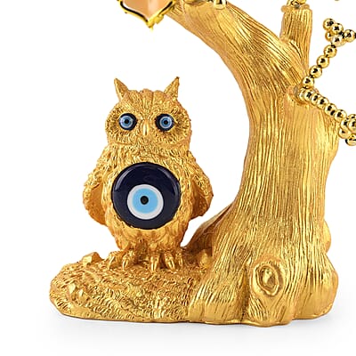 Gold & Peach Evil Eye Floral Tree Owl Resin Decorative Figurine