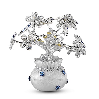 Silver & Blue Evil Eye Floral Tree Money Bag Resin Decorative Figurine