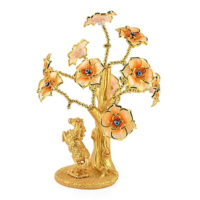 Gold & Orange Evil Eye Floral Tree Horse Resin Decorative Figurine
