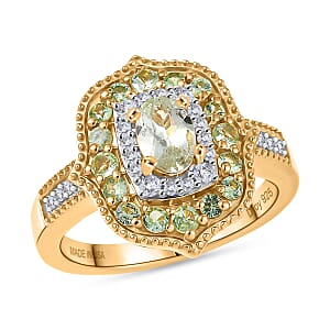 D'Joy Premium Tanzanian Mint Garnet and Multi Gemstone 1.10 ctw Garden Halo Ring in 18K Vermeil Yellow Gold Over Sterling Silver (Size 10.0)