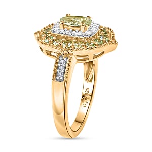 D'Joy Premium Tanzanian Mint Garnet and Multi Gemstone 1.10 ctw Garden Halo Ring in 18K Vermeil Yellow Gold Over Sterling Silver (Size 10.0)