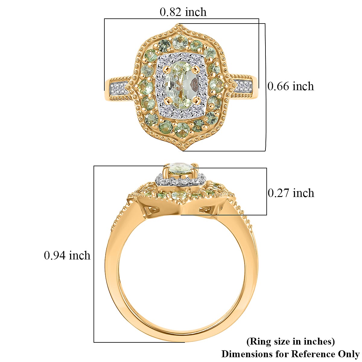 D'Joy Premium Tanzanian Mint Garnet and Multi Gemstone 1.10 ctw Garden Halo Ring in 18K Vermeil Yellow Gold Over Sterling Silver (Size 10.0) image number 5