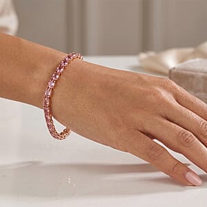 D'Joy Premium Blush Tourmaline and Moissanite 14.25 ctw Eternity Tennis Bracelet in 18K Vermeil Rose Gold Over Sterling Silver (7.25 In) (Ships in 8-10 Days)