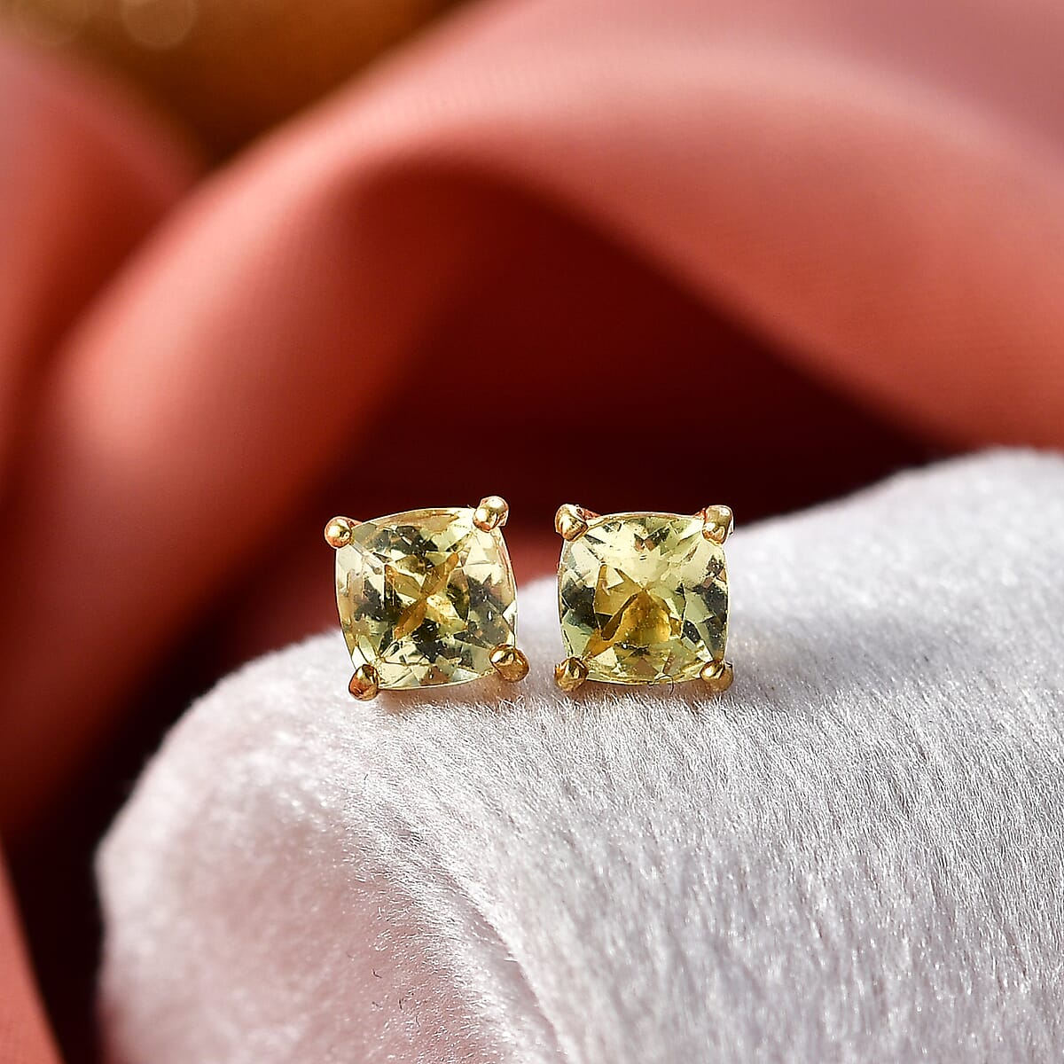 D'Joy Premium Golden Apatite 1.30 ctw Solitaire Stud Earrings in 18K Vermeil Yellow Gold Over Sterling Silver image number 2