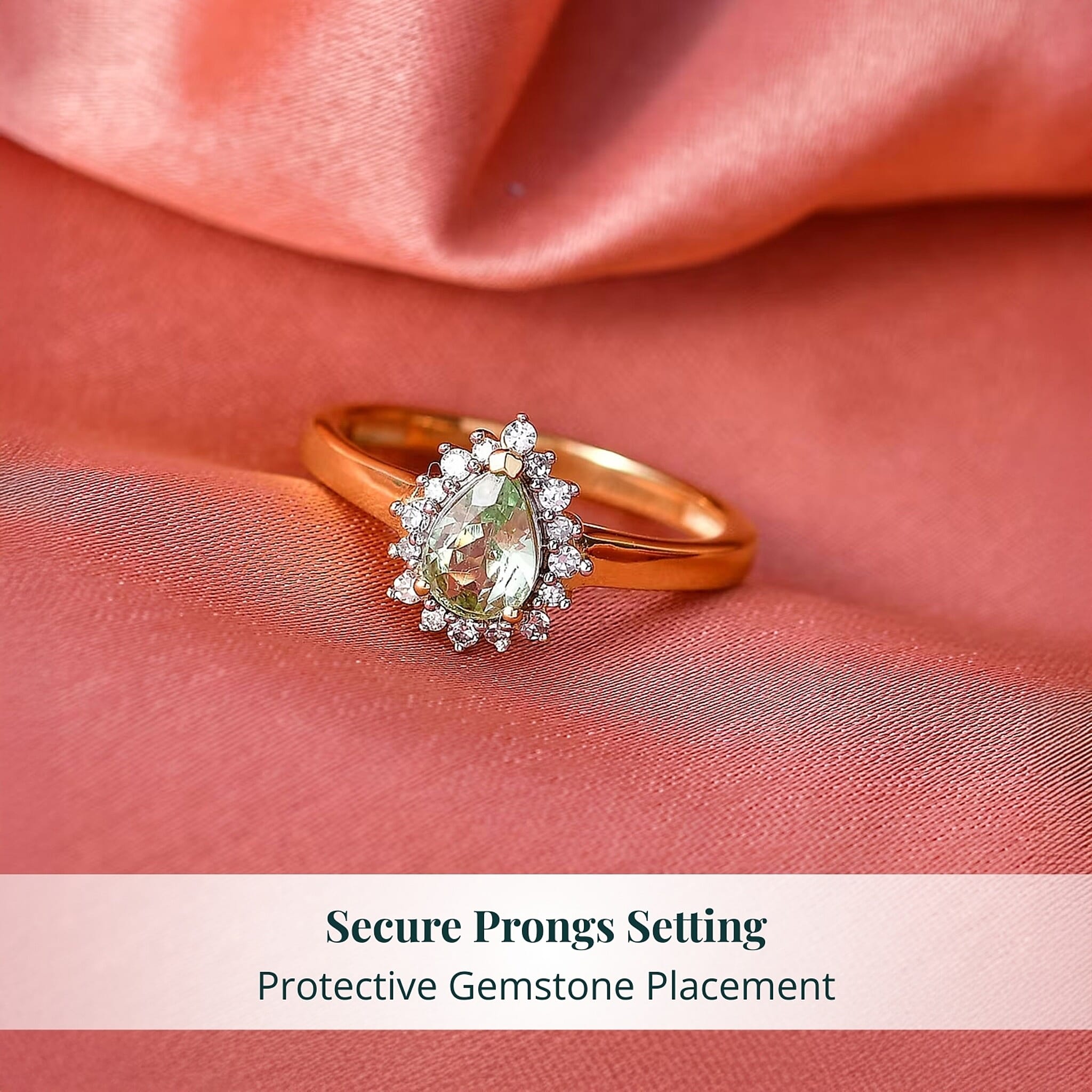 Premium Tanzanian Mint Garnet, Luxuriant Lab Grown Diamond G-H SI 0.80 ctw Pear Spark Ring in 18K Vermeil Yellow Gold Over Sterling Silver (Size 10.0)