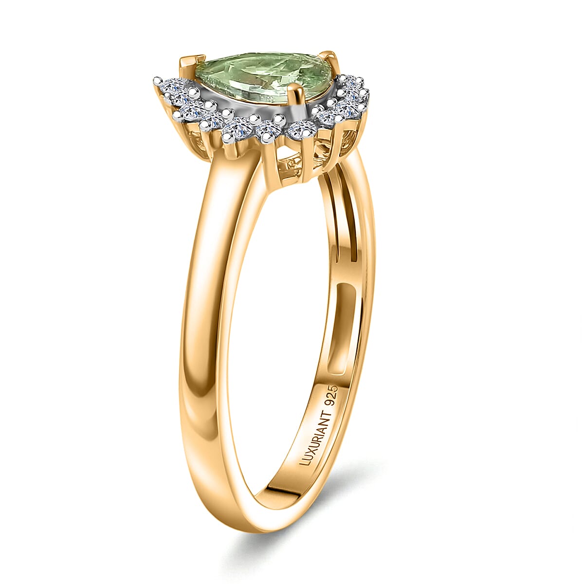 Premium Tanzanian Mint Garnet, Luxuriant Lab Grown Diamond (G-H, SI) (0.16 cts) Ring in 18K Vermeil YG Over Sterling Silver (Size 10.0) 0.80 ctw image number 3