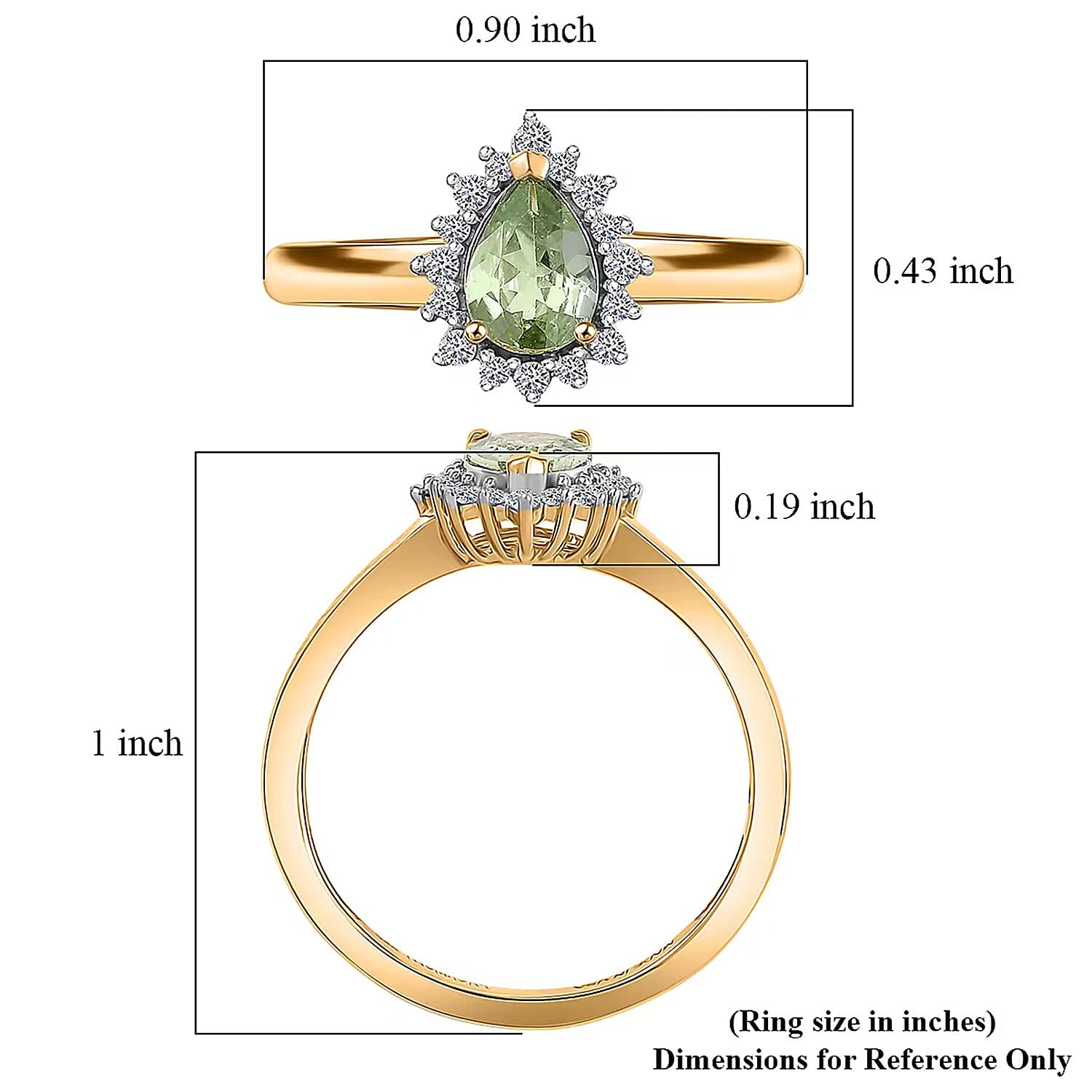 Premium Tanzanian Mint Garnet, Luxuriant Lab Grown Diamond G-H SI 0.80 ctw Pear Spark Ring in 18K Vermeil Yellow Gold Over Sterling Silver (Size 10.0)