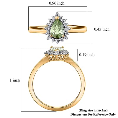 Premium Tanzanian Mint Garnet, Luxuriant Lab Grown Diamond G-H SI 0.80 ctw Pear Spark Ring in 18K Vermeil Yellow Gold Over Sterling Silver (Size 10.0)