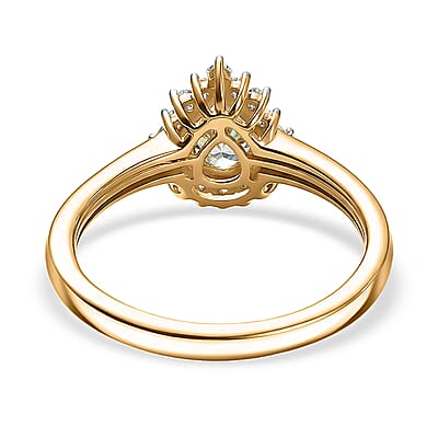Premium Tanzanian Mint Garnet, Luxuriant Lab Grown Diamond G-H SI 0.80 ctw Pear Spark Ring in 18K Vermeil Yellow Gold Over Sterling Silver (Size 10.0)