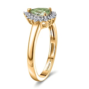 Premium Tanzanian Mint Garnet, Luxuriant Lab Grown Diamond G-H SI 0.80 ctw Pear Spark Ring in 18K Vermeil Yellow Gold Over Sterling Silver (Size 9.0)