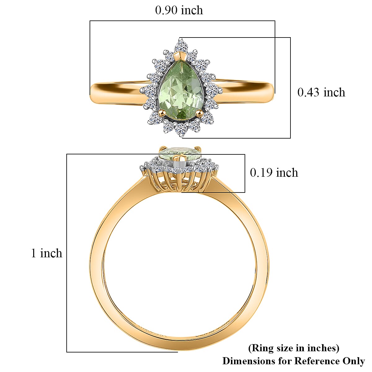 Premium Tanzanian Mint Garnet, Luxuriant Lab Grown Diamond G-H SI 0.80 ctw Pear Spark Ring in 18K Vermeil Yellow Gold Over Sterling Silver (Size 9.0) image number 5