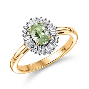 Luxoro Premium Tanzanian Mint Garnet and Diamond I2 1.10 ctw Light Burst Ring in 10K Yellow Gold (Size 10.0)