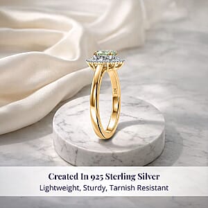 Luxoro Premium Tanzanian Mint Garnet and Diamond I2 1.10 ctw Light Burst Ring in 10K Yellow Gold (Size 10.0)