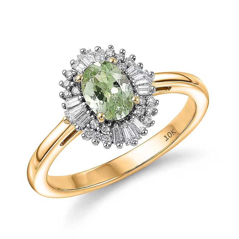 Luxoro Premium Tanzanian Mint Garnet and Diamond I2 1.10 ctw Light Burst Ring in 10K Yellow Gold (Size 11.0)
