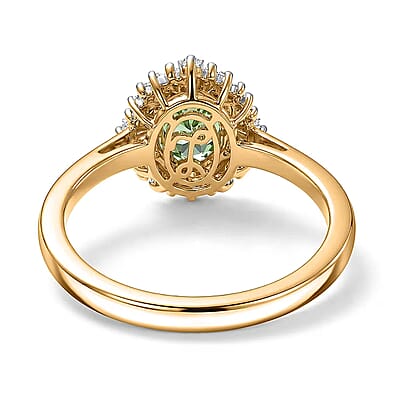 Luxoro Premium Tanzanian Mint Garnet and Diamond I2 1.10 ctw Light Burst Ring in 10K Yellow Gold (Size 11.0)