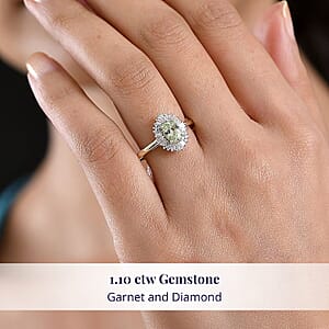 Luxoro Premium Tanzanian Mint Garnet and Diamond I2 1.10 ctw Light Burst Ring in 10K Yellow Gold (Size 5.0)