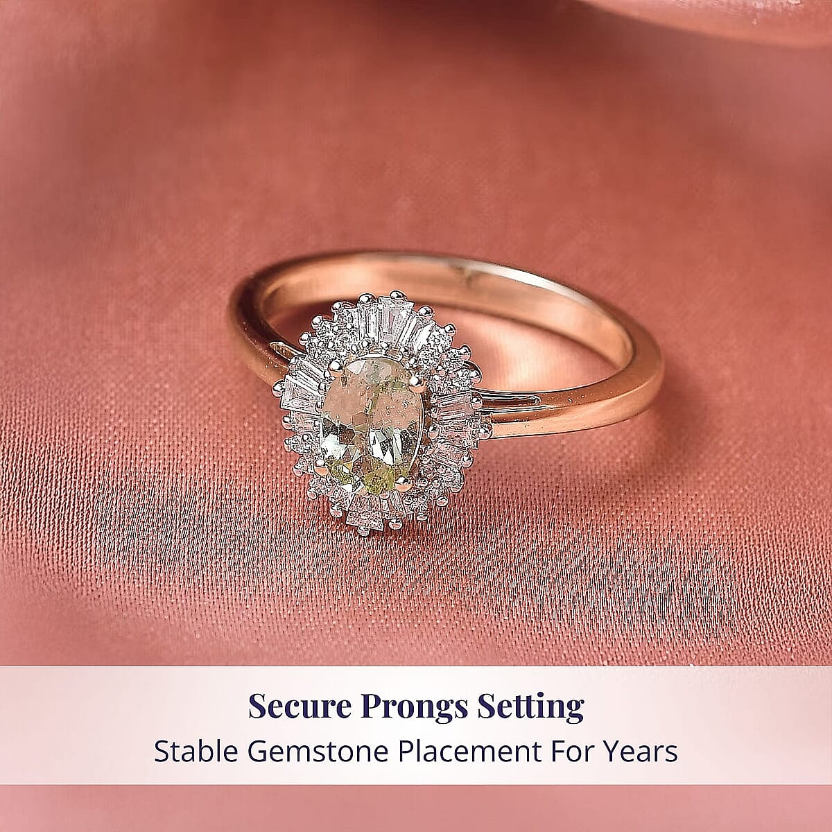 Luxoro Premium Tanzanian Mint Garnet and Diamond I2 1.10 ctw Light Burst Ring in 10K Yellow Gold (Size 5.0) image number 3