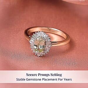 Luxoro Premium Tanzanian Mint Garnet and Diamond I2 1.10 ctw Light Burst Ring in 10K Yellow Gold (Size 5.0)