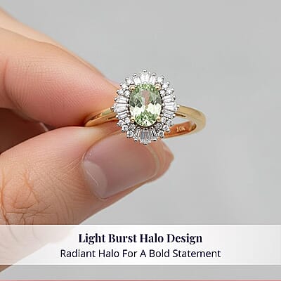 Luxoro Premium Tanzanian Mint Garnet and Diamond I2 1.10 ctw Light Burst Ring in 10K Yellow Gold (Size 5.0)