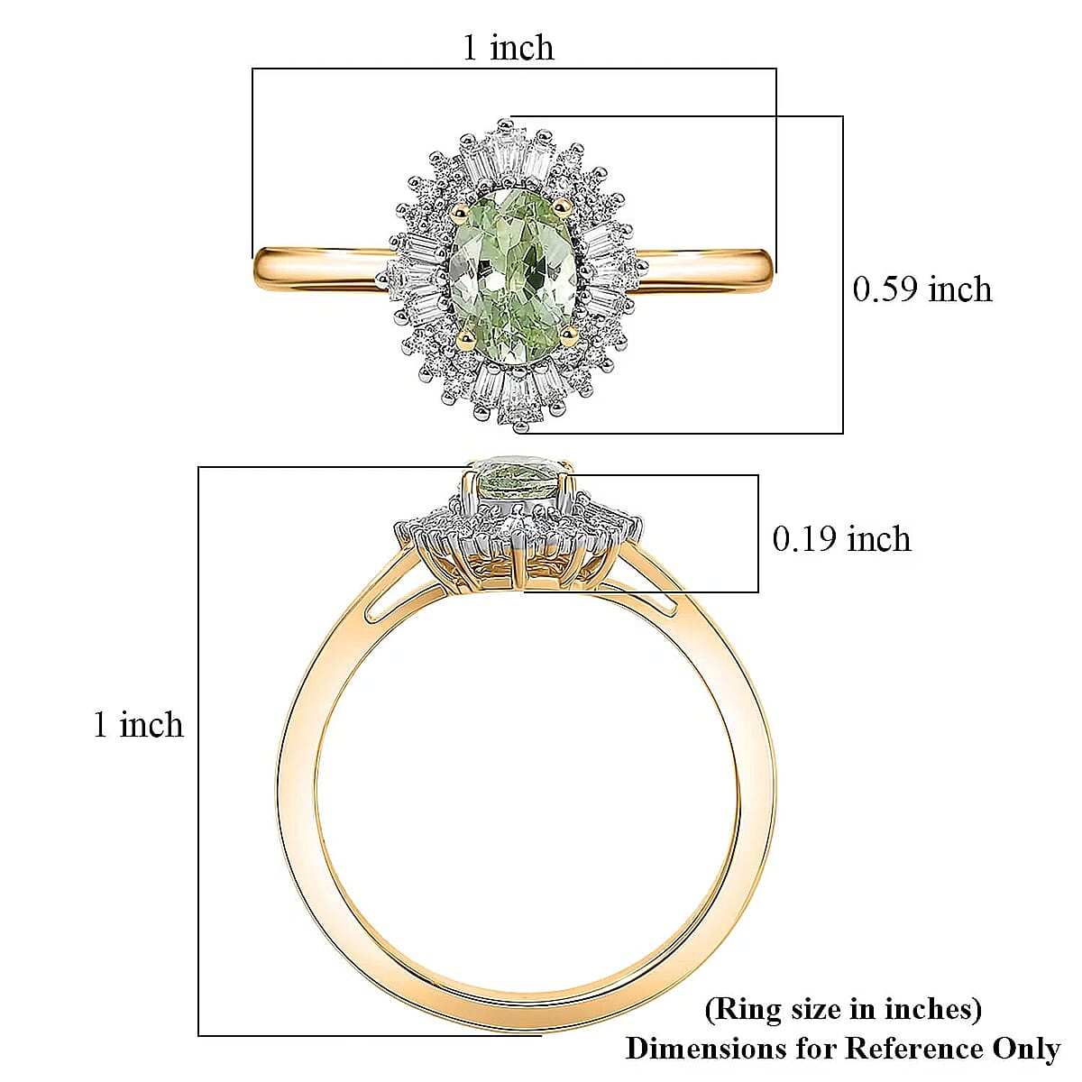 Luxoro Premium Tanzanian Mint Garnet and Diamond I2 1.10 ctw Light Burst Ring in 10K Yellow Gold (Size 5.0) image number 5