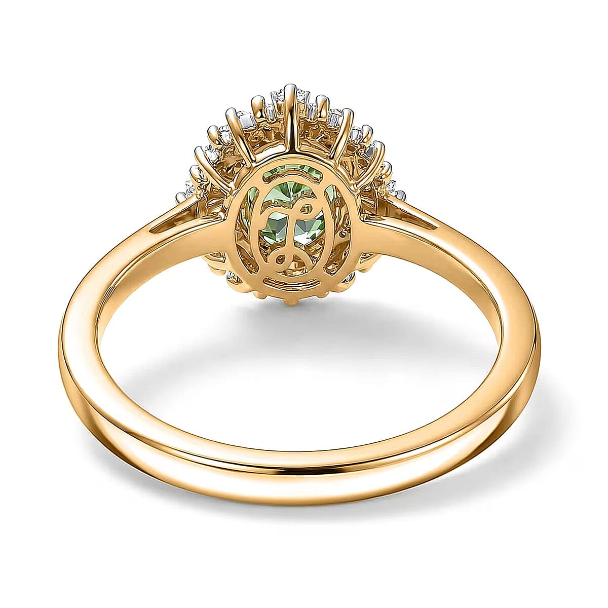 Luxoro Premium Tanzanian Mint Garnet and Diamond I2 1.10 ctw Light Burst Ring in 10K Yellow Gold (Size 5.0) image number 6