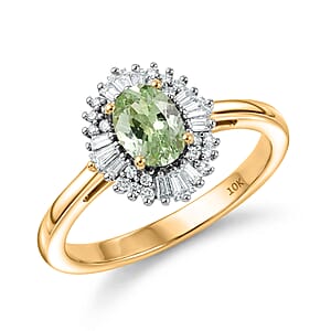 Luxoro Premium Tanzanian Mint Garnet and Diamond I2 1.10 ctw Light Burst Ring in 10K Yellow Gold (Size 6.0)