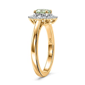 Luxoro Premium Tanzanian Mint Garnet and Diamond I2 1.10 ctw Light Burst Ring in 10K Yellow Gold (Size 6.0)