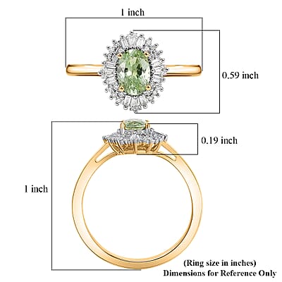 Luxoro Premium Tanzanian Mint Garnet and Diamond I2 1.10 ctw Light Burst Ring in 10K Yellow Gold (Size 8.0)