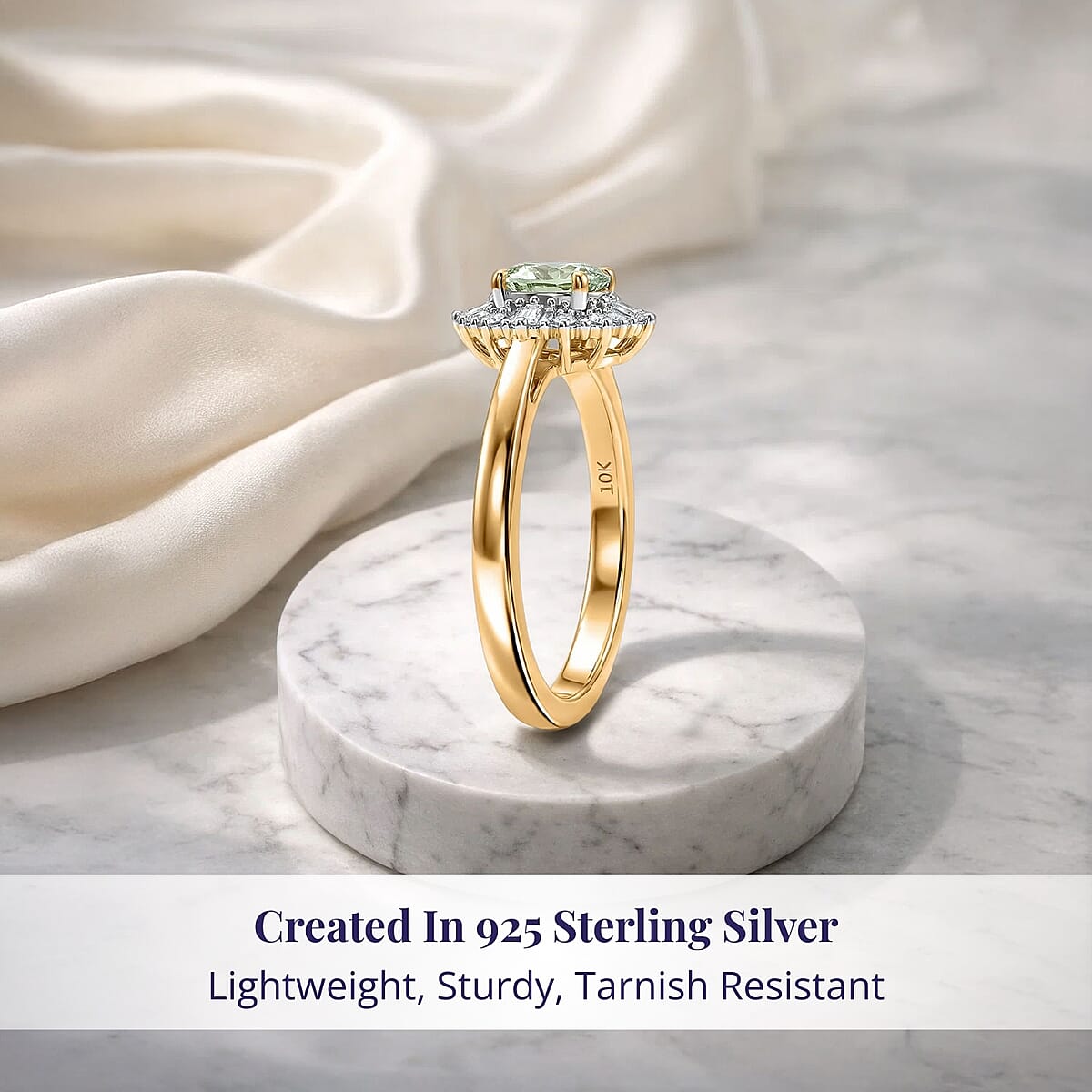 Luxoro Premium Tanzanian Mint Garnet and Diamond I2 1.10 ctw Light Burst Ring in 10K Yellow Gold (Size 9.0) image number 2