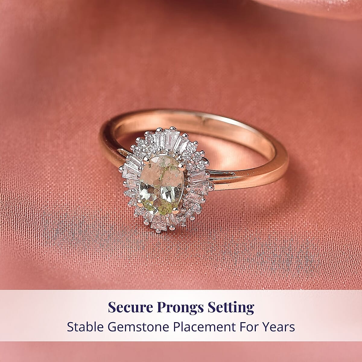 Luxoro Premium Tanzanian Mint Garnet and Diamond I2 1.10 ctw Light Burst Ring in 10K Yellow Gold (Size 9.0) image number 3