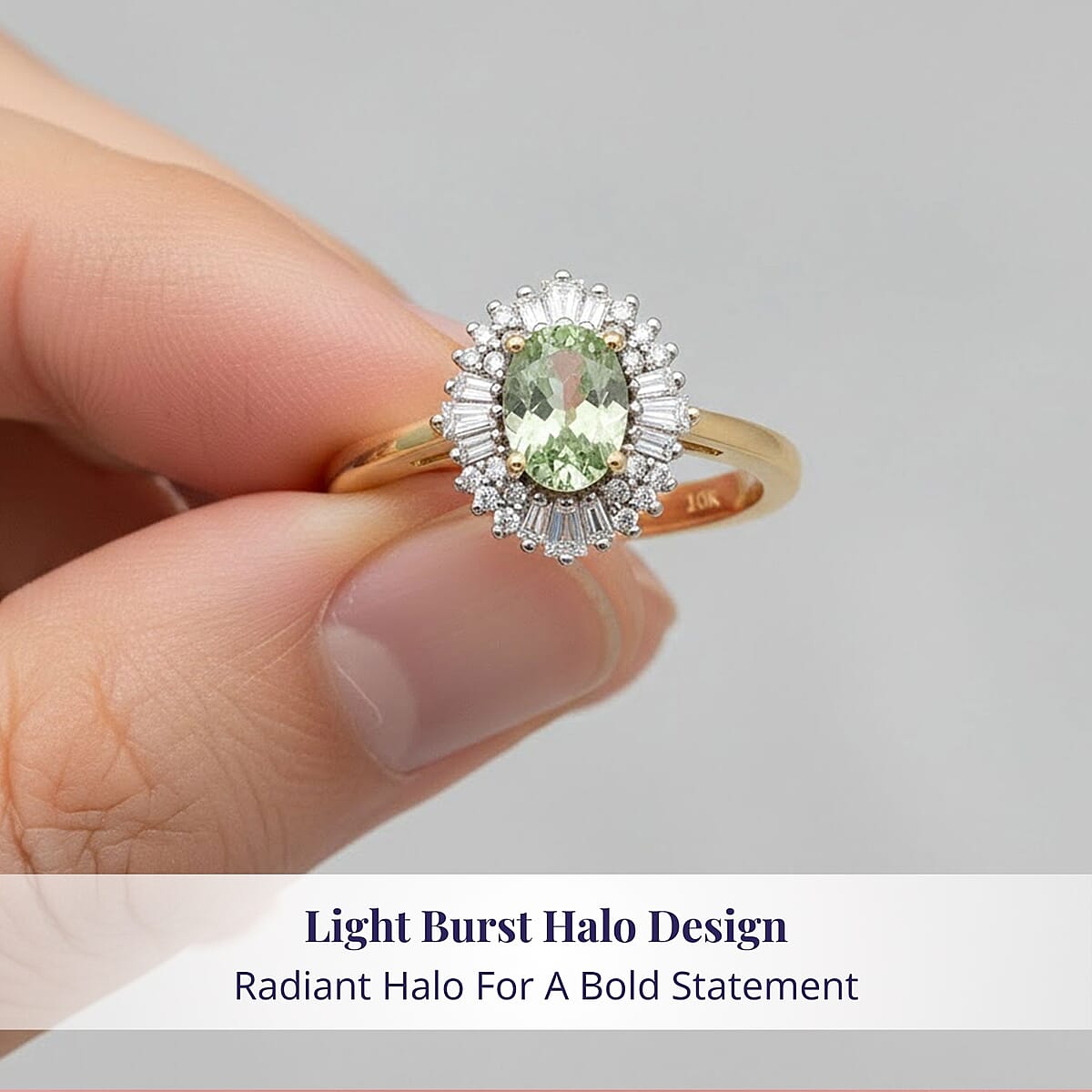 Luxoro Premium Tanzanian Mint Garnet and Diamond I2 1.10 ctw Light Burst Ring in 10K Yellow Gold (Size 9.0) image number 4