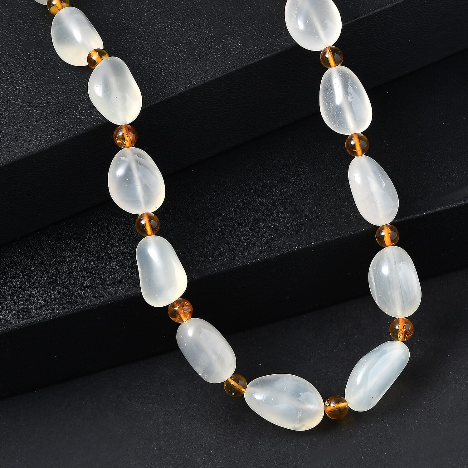 EverTrue Prehnite and Amber 275.00 ctw Beaded Necklace (18 Inches) in 18K YG Plated
