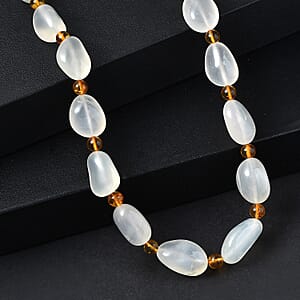 EverTrue Prehnite and Radiant Ember Garnet 310.00 ctw Beaded Necklace (18 Inches) in 18K YG Plated