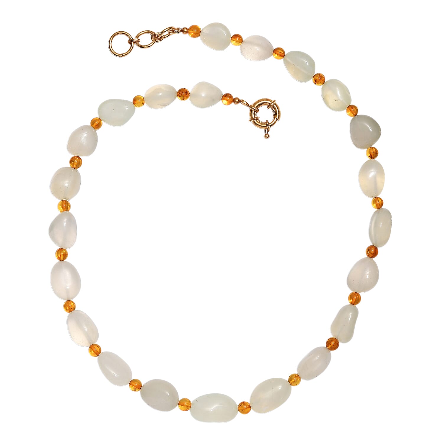EverTrue Prehnite and Amber 275.00 ctw Beaded Necklace (18 Inches) in 18K YG Plated
