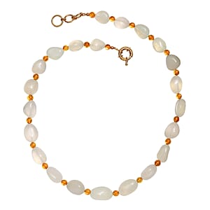 EverTrue Prehnite and Radiant Ember Garnet 310.00 ctw Beaded Necklace (18 Inches) in 18K YG Plated