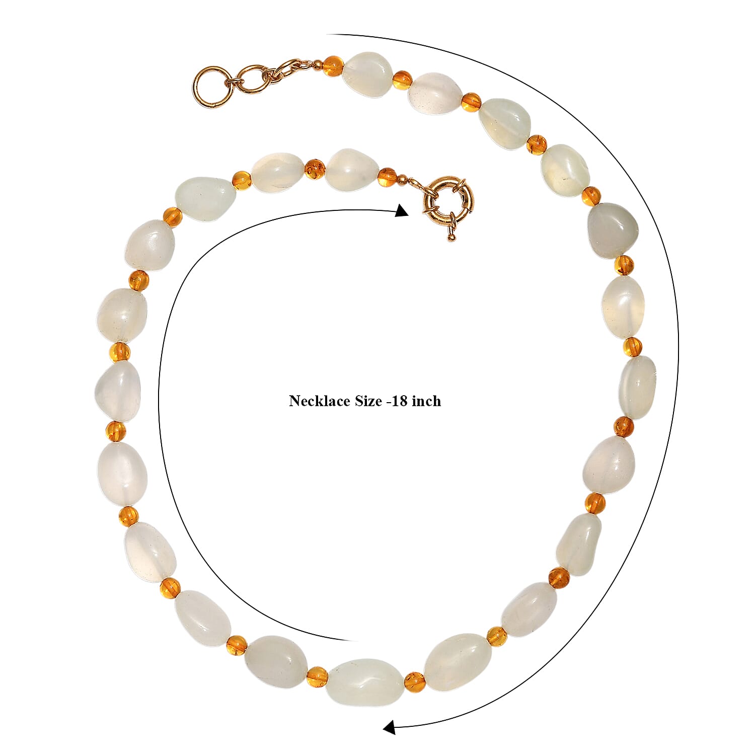EverTrue Prehnite and Amber 275.00 ctw Beaded Necklace (18 Inches) in 18K YG Plated