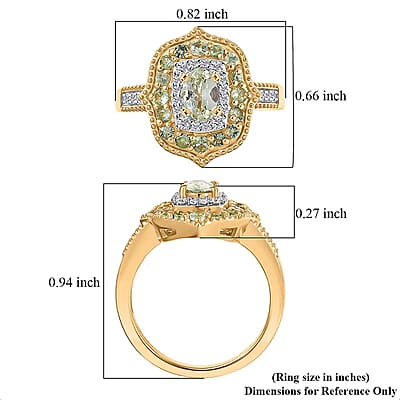 D'Joy Premium Tanzanian Mint Garnet and Multi Gemstone 1.10 ctw Garden Halo Ring in 18K Vermeil Yellow Gold Over Sterling Silver (Size 5.0)